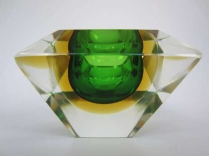 Rare sarcophagus shape art glass bowl vintage murano italy sommerso green amber - Image 7