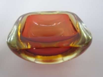 Murano seguso poli sommerso pink & golden amber square glass geode bowl