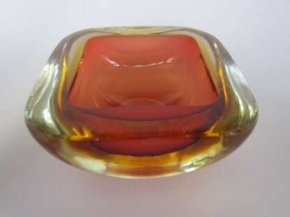 Murano seguso poli sommerso pink & golden amber square glass geode bowl - Image 2