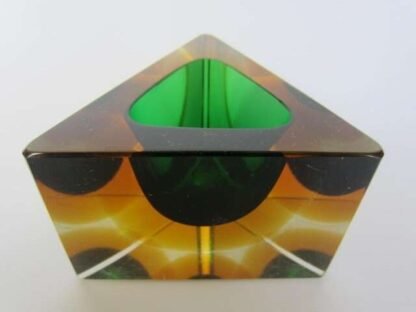 Rare triangle shape art glass bowl vintage italian murano sommerso green amber - Image 4