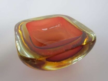 Murano seguso poli sommerso pink & golden amber square glass geode bowl - Image 3