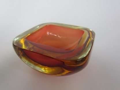 Murano seguso poli sommerso pink & golden amber square glass geode bowl - Image 4