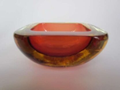 Murano seguso poli sommerso pink & golden amber square glass geode bowl - Image 5