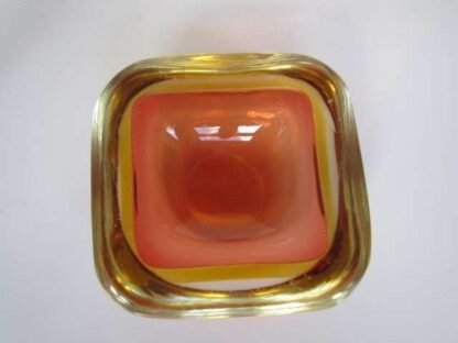 Murano seguso poli sommerso pink & golden amber square glass geode bowl - Image 6