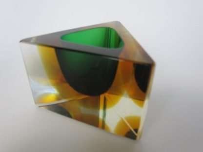 Rare triangle shape art glass bowl vintage italian murano sommerso green amber - Image 8