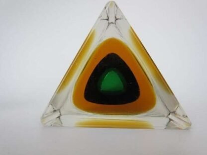 Rare triangle shape art glass bowl vintage italian murano sommerso green amber - Image 9