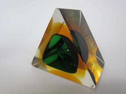 Rare triangle shape art glass bowl vintage italian murano sommerso green amber - Image 10