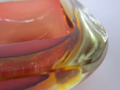 Murano seguso poli sommerso pink & golden amber square glass geode bowl - Image 10