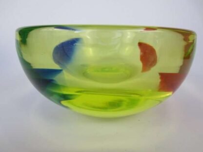 Murano sommerso, geode art glass bowl blue and red glows yellow - Image 6