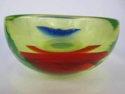 Murano sommerso, geode art glass bowl blue and red glows yellow - Image 9