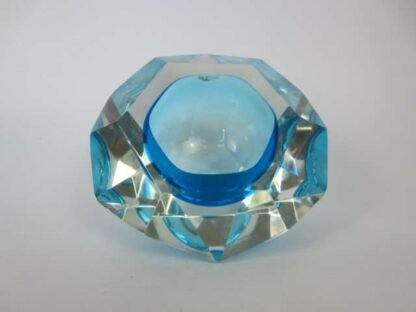 Murano xxl light blue faceted sommerso art glass bowl poli seguso era - Image 4