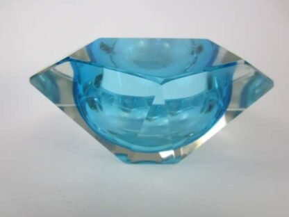 Murano xxl light blue faceted sommerso art glass bowl poli seguso era - Image 5