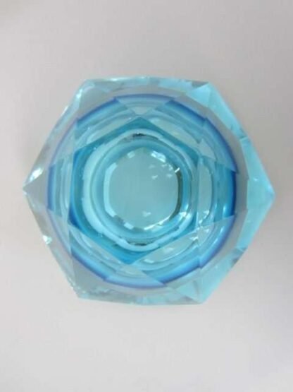 Murano xxl light blue faceted sommerso art glass bowl poli seguso era - Image 7