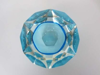 Murano xxl light blue faceted sommerso art glass bowl poli seguso era - Image 8