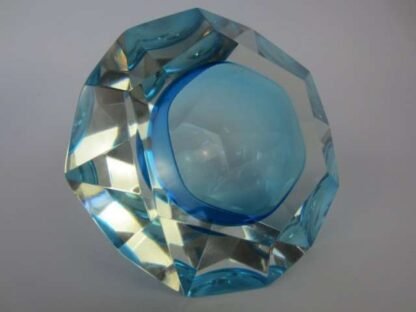 Murano xxl light blue faceted sommerso art glass bowl poli seguso era - Image 10