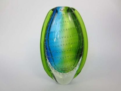 Heavy oval shaped murano sommerso style art glass vase blues greens & bullicante - Image 4