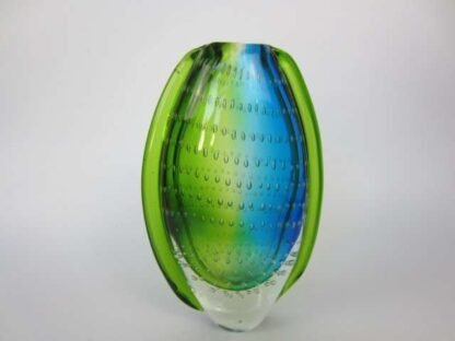 Heavy oval shaped murano sommerso style art glass vase blues greens & bullicante - Image 2