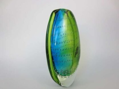 Heavy oval shaped murano sommerso style art glass vase blues greens & bullicante - Image 3