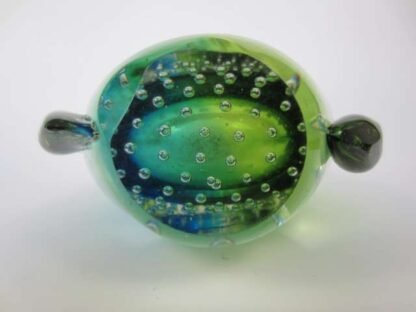 Heavy oval shaped murano sommerso style art glass vase blues greens & bullicante - Image 8