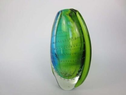 Heavy oval shaped murano sommerso style art glass vase blues greens & bullicante - Image 5