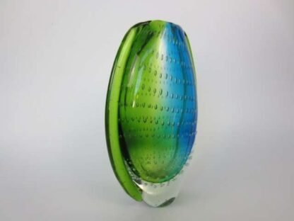 Heavy oval shaped murano sommerso style art glass vase blues greens & bullicante - Image 7