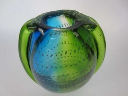 Heavy oval shaped murano sommerso style art glass vase blues greens & bullicante - Image 9