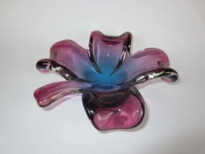 Seguso purple and blue Murano sommerso lucky 4 Leaf clover Shape Bowl Dish 60s