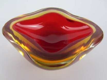 Murano seguso poli sommerso red & golden amber star shaped glass geode bowl - Image 6