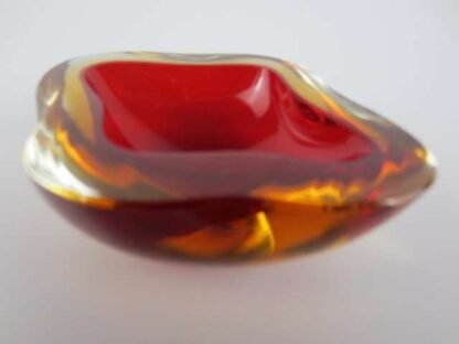 Murano seguso poli sommerso red & golden amber star shaped glass geode bowl