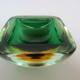 Rare xxl poli seguso era murano 1.9kg art glass geode bowl sommerso green amber