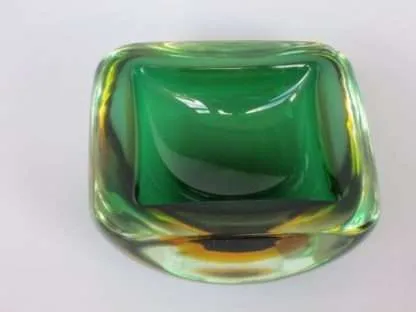 Rare xxl poli seguso era murano 1.9kg art glass geode bowl sommerso green amber