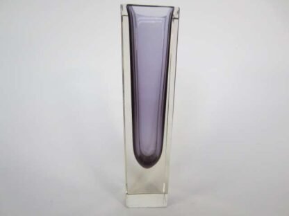 Murano sommerso column vase purple in crystal clear facet cut glass perfect