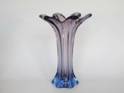 Murano poli seguso era pink blue 1960s art glass flower vase