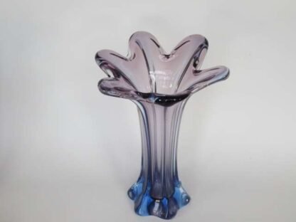 Murano poli seguso era pink blue 1960s art glass flower vase - Image 4