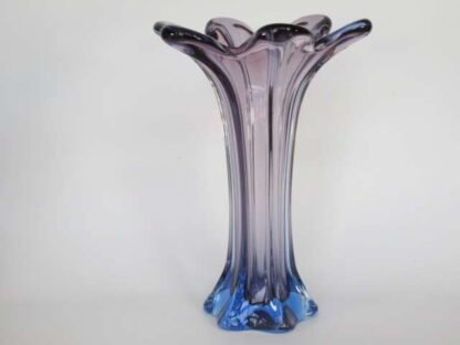 Murano poli seguso era pink blue 1960s art glass flower vase - Image 3