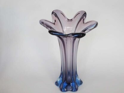 Murano poli seguso era pink blue 1960s art glass flower vase - Image 6