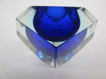 Mandruzzato murano faceted blue blue in shining yellow sommerso art glass bowl - Image 4