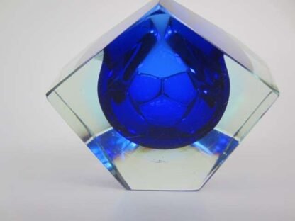 Mandruzzato murano faceted blue blue in shining yellow sommerso art glass bowl - Image 5