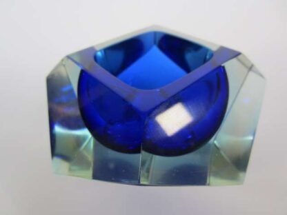 Mandruzzato murano faceted blue blue in shining yellow sommerso art glass bowl - Image 6