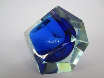 Mandruzzato murano faceted blue blue in shining yellow sommerso art glass bowl - Image 10