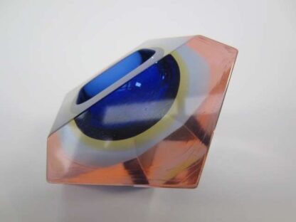 Murano mandruzzato diamond sommerso blue yellow baby blue in pink art glass bowl - Image 2