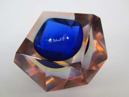 Murano mandruzzato diamond sommerso blue yellow baby blue in pink art glass bowl - Image 3