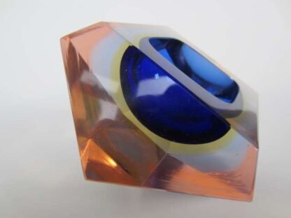 Murano mandruzzato diamond sommerso blue yellow baby blue in pink art glass bowl - Image 4