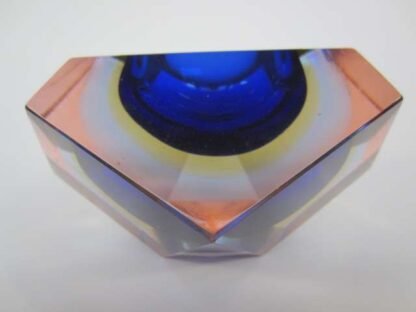 Murano mandruzzato diamond sommerso blue yellow baby blue in pink art glass bowl - Image 5