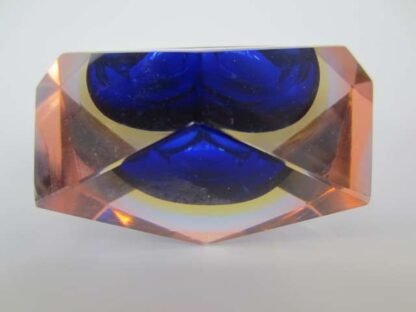 Murano mandruzzato diamond sommerso blue yellow baby blue in pink art glass bowl - Image 6