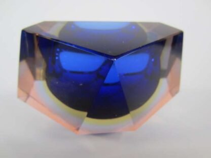 Murano mandruzzato diamond sommerso blue yellow baby blue in pink art glass bowl - Image 8