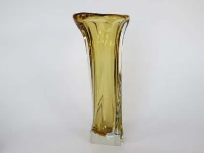 Mid-Century retro 60s art glass vase Yellow CITRINE hand-blown Czech art glass