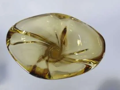 Mid-Century retro 60s art glass vase Yellow CITRINE hand-blown Czech art glass - Image 11