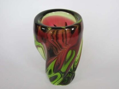 Mid-century pink and lime green twisted candy cane czech sommerso glass vase 60s - Image 4