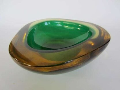 Xxl triangle shape faceted green mcm art glass geode bowl murano poli seguso era